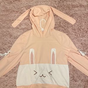 Small cute bunny hoodie! Small, coral, and cute! Worn a about twice, washed!
